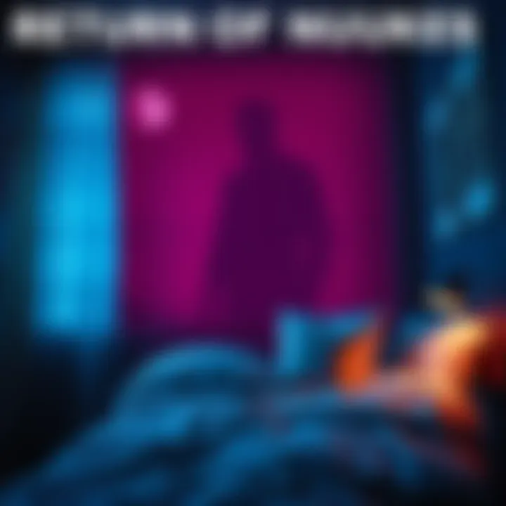 A person sits in bed, looking surprised at an unusual shadow moving in their room at night.