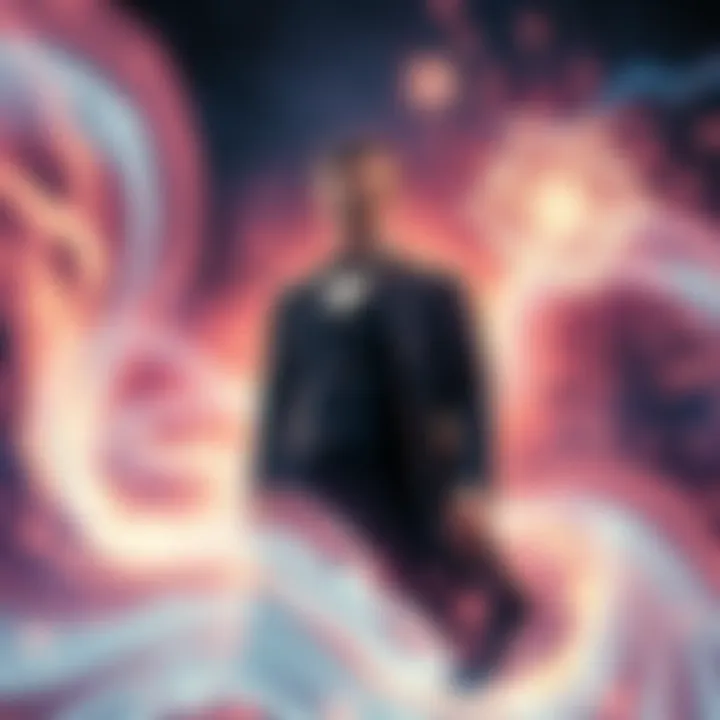 Nikola Tesla stands amidst swirling energy waves representing Aether and Prana, illustrating his theories on universal forces.