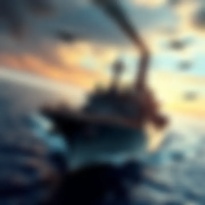 A dramatic reenactment of the Nimitz incident featuring a naval ship at sea and aircraft flying above.