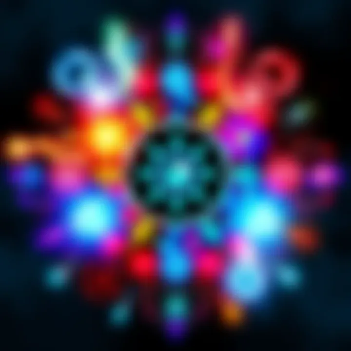 Nine Major Arcane Elements A colorful representation of nine arcane symbols arranged in a circle, each symbol glowing with a unique light, suggesting their power and significance.