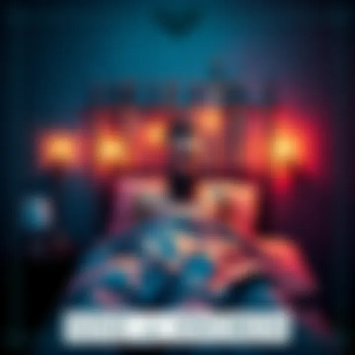 A close-up of the Nine of Swords tarot card featuring a figure in bed, expressing worry and distress while surrounded by nine swords on the wall.