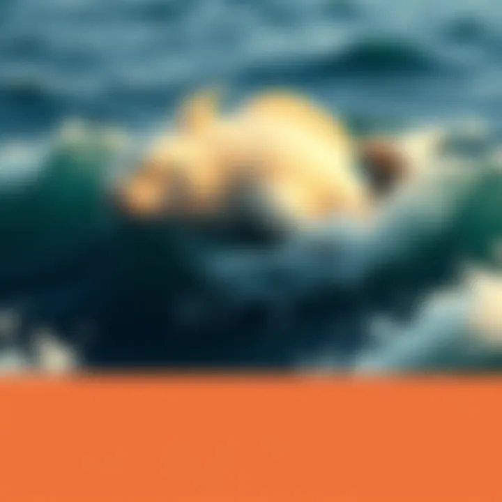 A depiction of the Ningen, a large humanoid sea creature with a pale body and fin-like features, emerging from the ocean waves.