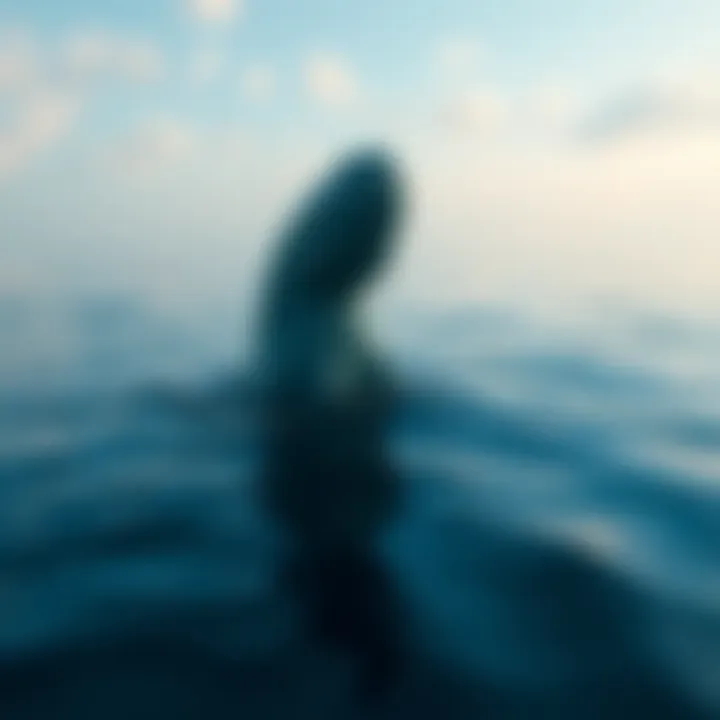 Ningen Sea Creature Artistic representation of the Ningen, a legendary sea creature, floating in ocean waters with a calm sea in the background.