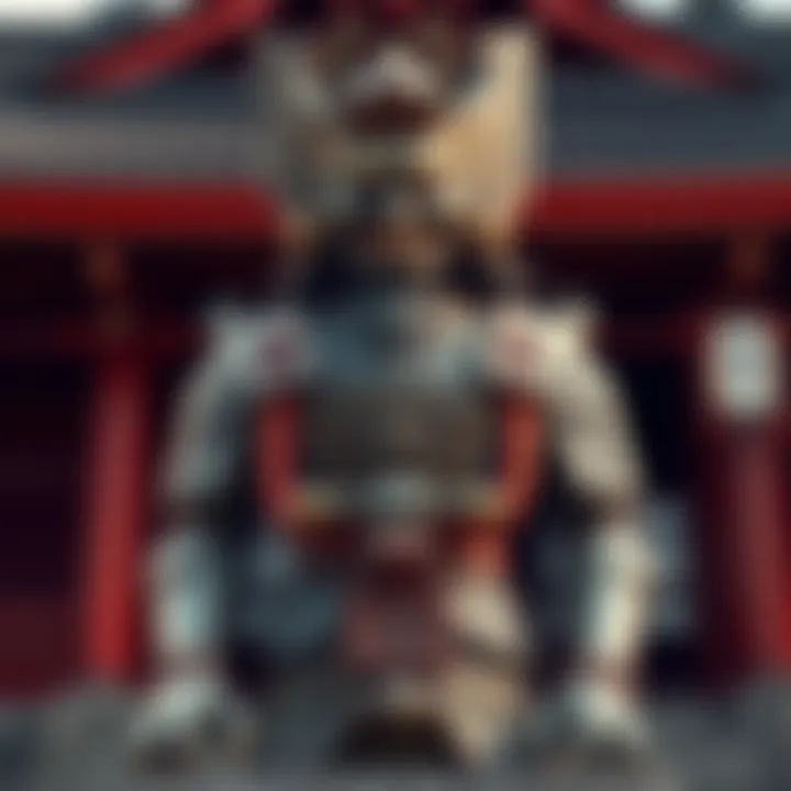 A detailed sculpture of a Niō guardian, showcasing its fierce expression and traditional Heian period attire, placed at a temple entrance.