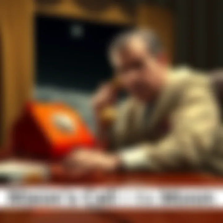 President Nixon making a historic phone call to astronauts on the Moon with a vintage landline telephone.