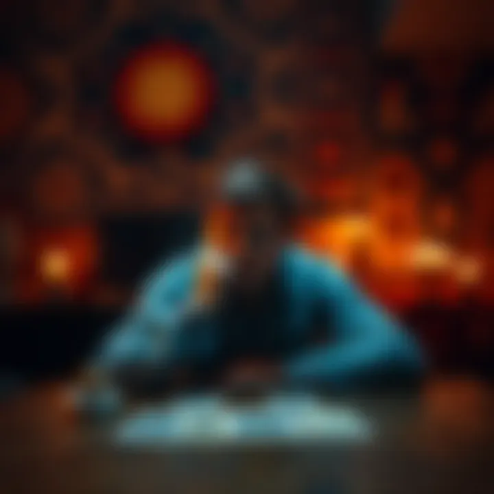 A person sitting at a table with tarot cards, looking thoughtful as they connect with their intuition about someone they are not communicating with.