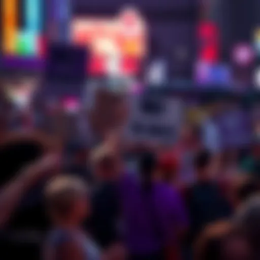 A diverse group of protesters holding signs at the No Kings protest, expressing frustration and unity against elites.