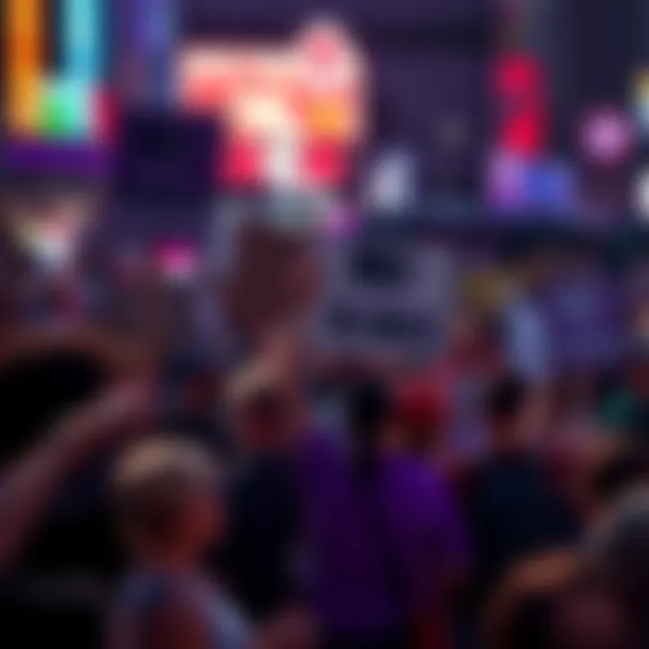 A diverse group of protesters holding signs at the No Kings protest, expressing frustration and unity against elites.