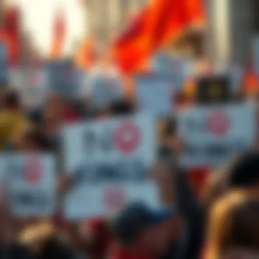 Group of protesters holding NO KINGS signs in a public rally, showcasing their message against authority