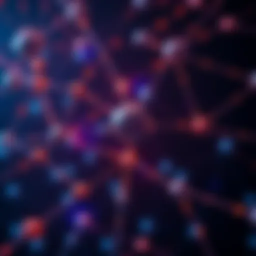 Illustration showing multiple interconnected nodes verifying information with arrows indicating mutual connections and communication between them.
