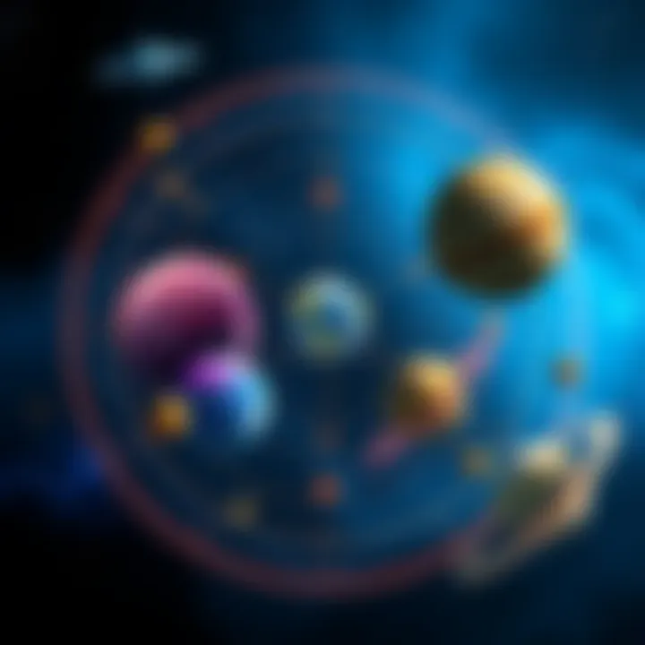 Illustration showing the connection between nodes and planets in Human Design, with symbols representing karmic themes and personal growth.