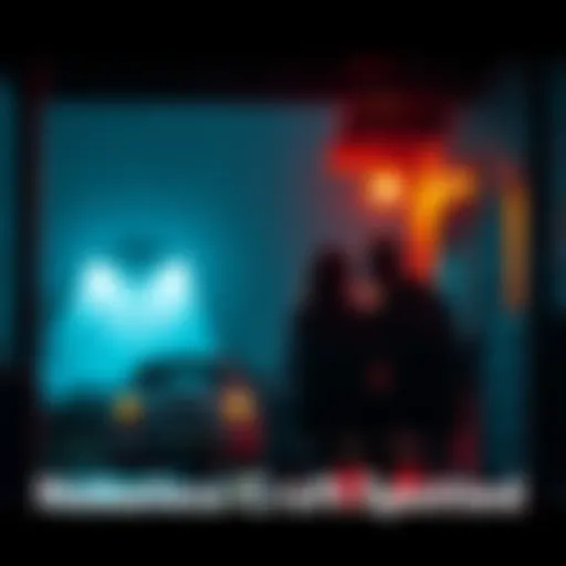 A couple sitting on a porch observes a noiseless craft in the rain, featuring two blinking white lights.