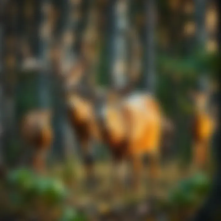 Non-Deer Animals and CWD A group of non-deer animals in a forest showing signs of potential health issues related to Chronic Wasting Disease.