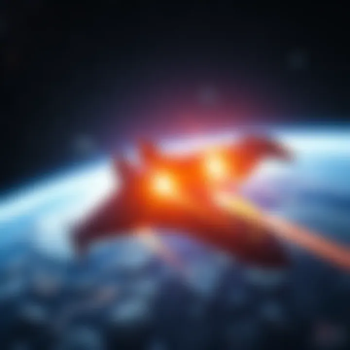 Non-Humans on Starship A starship in space sending light signals and binary code to Earth as it approaches.