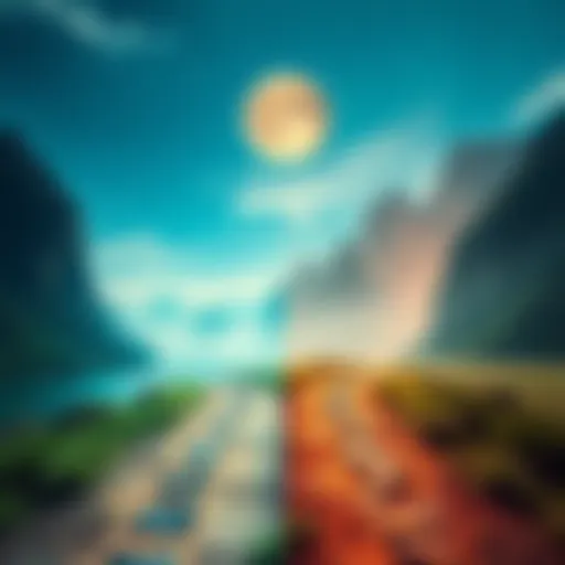 A visual representation showing two diverging paths, symbolizing phenomenological and metaphysical nonduality, with distinct scenery on each path.