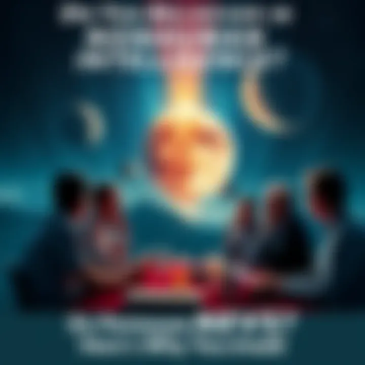 A group of people engaged in a heated discussion about nonhuman intelligence, with a backdrop of stars and planets suggesting extraterrestrial life.