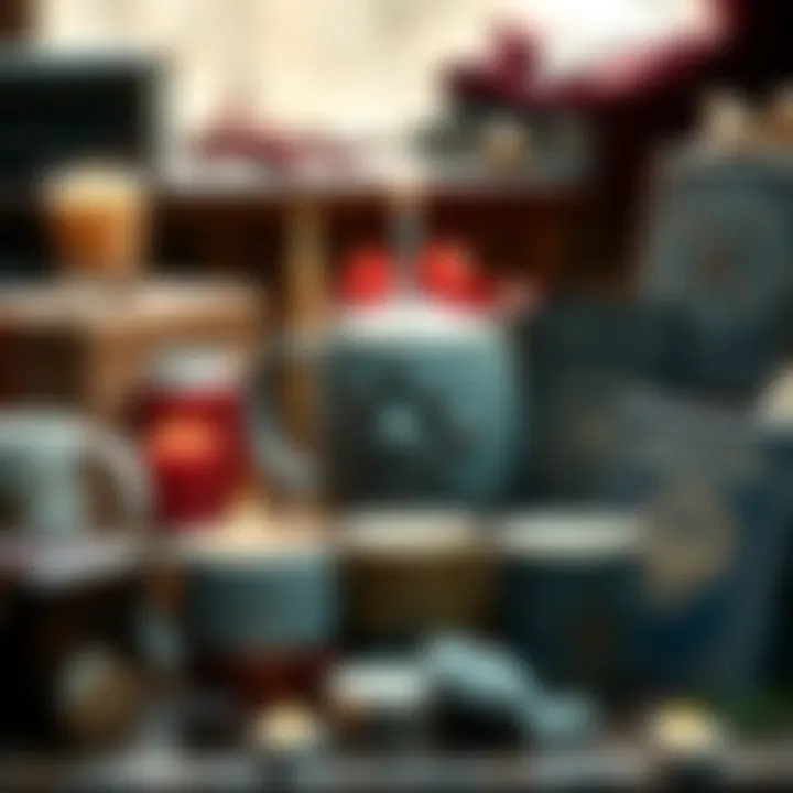 A collection of unique birthday gifts including runestones, handcrafted mugs, and Norse mythology books, ideal for a Norse pagan husband