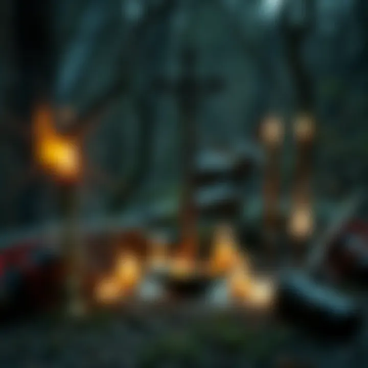 A Norse Pagan ritual scene with sacred symbols, candles, and a natural setting.