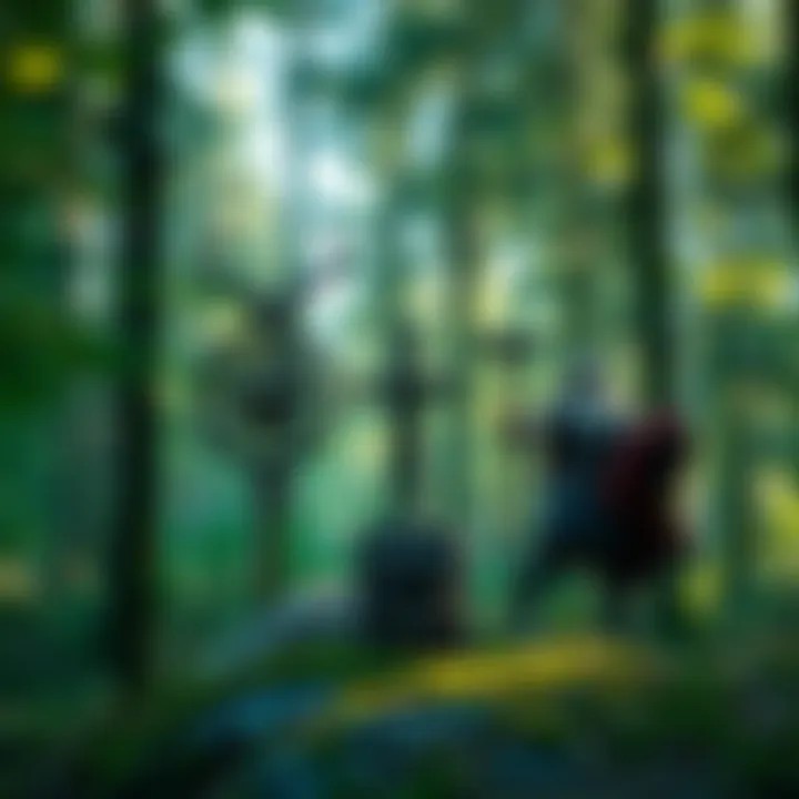 Symbols representing Norse deities Odin and Thor, with a serene forest background