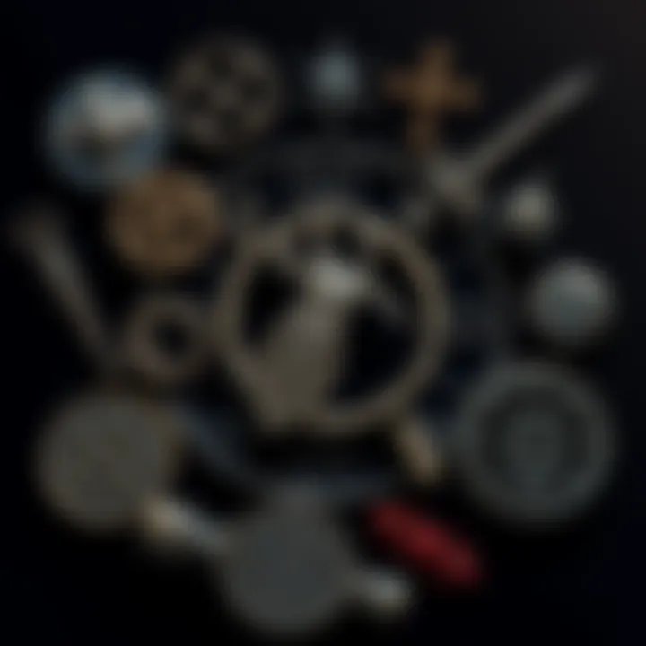 A collection of Norse pagan symbols representing morality and faith, including runes and sacred imagery against a dark background.