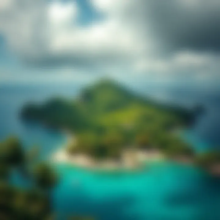 A view of North Sentinel Island with lush greenery and a beach, representing its isolation and mystery.