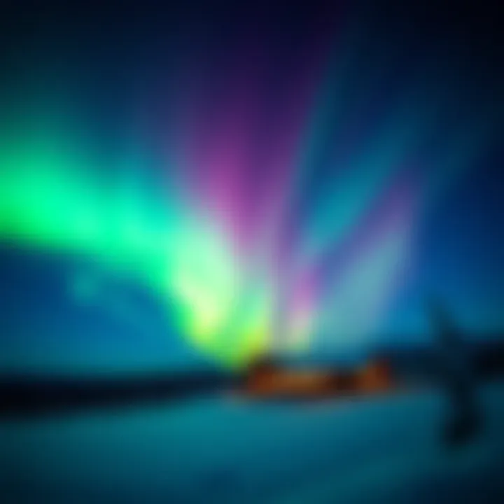 A vibrant display of the Northern Lights illuminating a snowy landscape at night, with a clear sky full of stars.