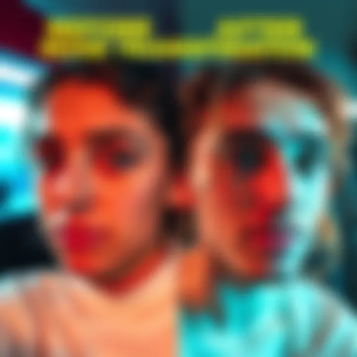 A side-by-side comparison of a person's selfie showing a dramatic nose change after using a glow-up playlist.