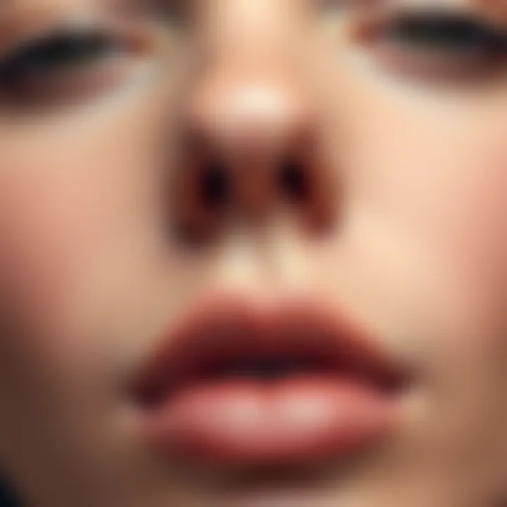 A close-up of a woman's nose showcasing subtle enhancements and beauty trends in health and beauty, with a focus on natural features and aesthetic balance.