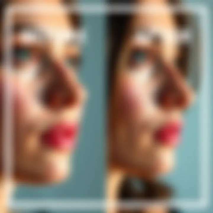 Before and After Nose Shape Changes Side-by-side comparison of a person's nose shape before and after using subliminal beauty playlists, showing noticeable changes in appearance.