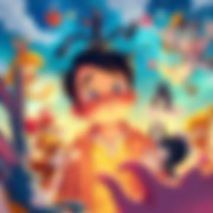 A colorful illustration showing a child surrounded by various Looney Tunes characters, with a dreamy background representing childhood memories.