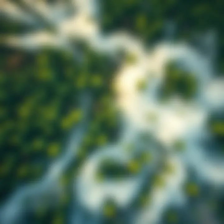 Aerial view of Nova Scotia forests being sprayed with glyphosate, showing green trees and mist from the spraying process.