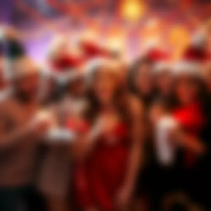 A group of Scorpios celebrating together, wearing festive outfits and smiling, with decorations in the background.