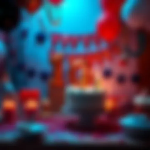 A festive scene with birthday decorations featuring Scorpio symbols, balloons, and cake to celebrate November 10th birthdays.