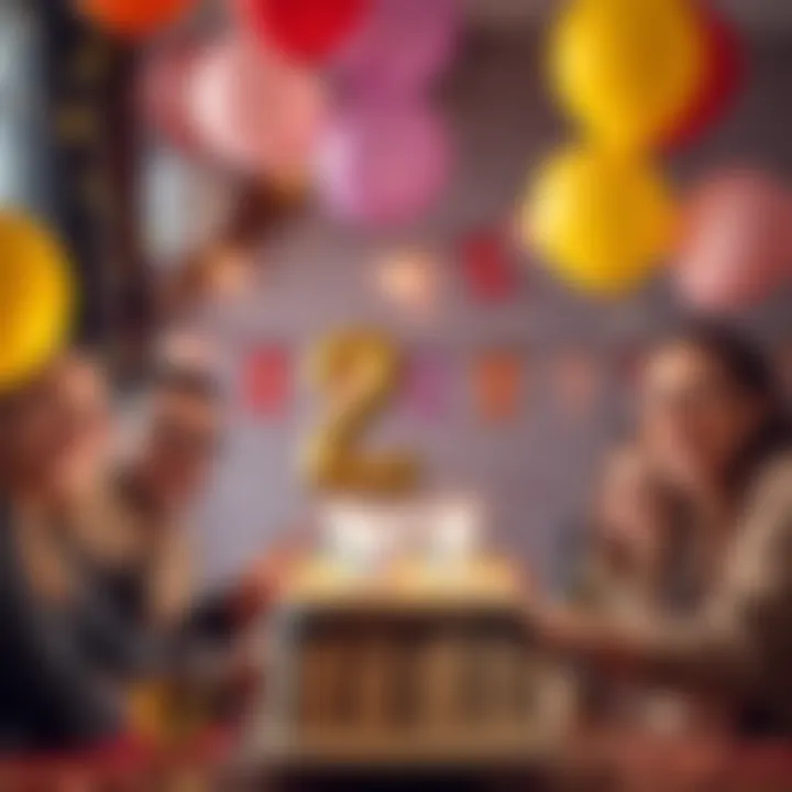 A group of cheerful people celebrating a birthday on November 29 with balloons and cake