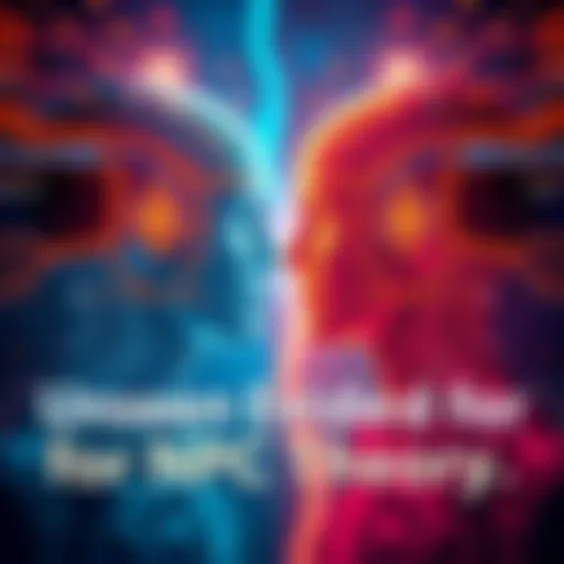 Abstract representation of NPC theory contrasting science and spirituality, showing two figures with different perceptions of consciousness.