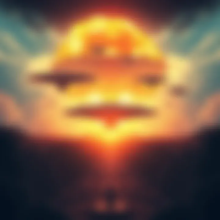 Illustration showing a nuclear explosion in the background with Unidentified Aerial Phenomena hovering above. The contrast between the fireball and the mysterious shapes in the sky symbolizes the unse...