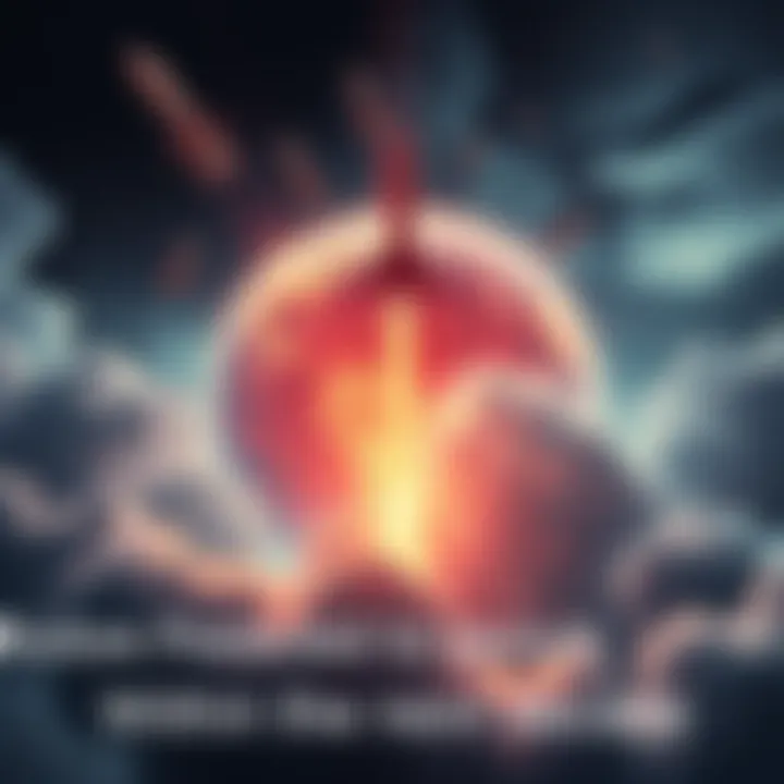A digital illustration showing a globe with ominous clouds and missile silhouettes, symbolizing the threat of nuclear conflict in the coming years.