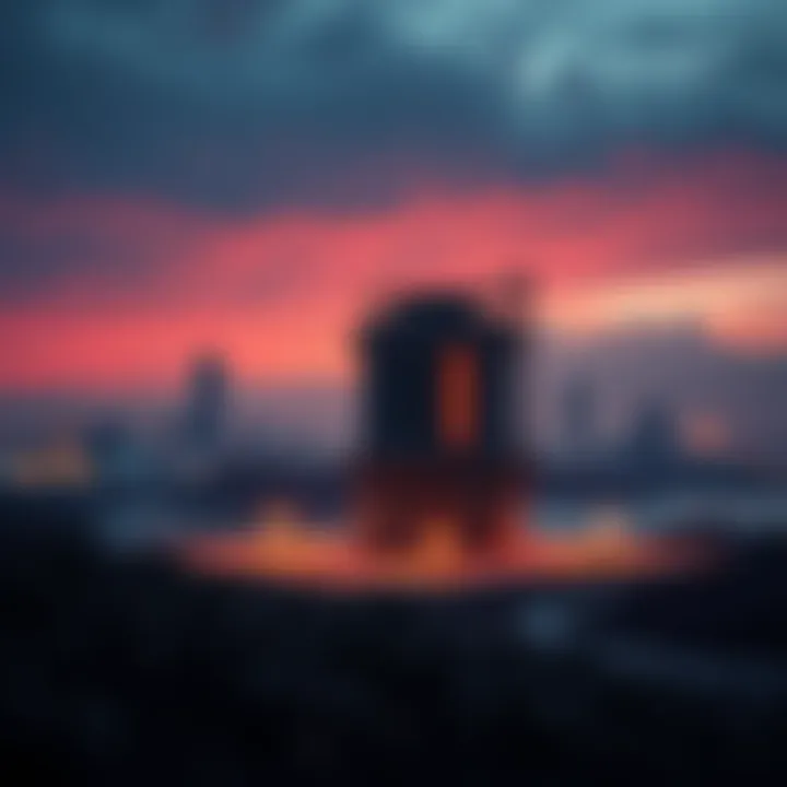 A conceptual image of a small experimental nuclear reactor with warning signs nearby, suggesting potential risks. The background shows a cityscape, indicating its proximity to populated areas, with a ...