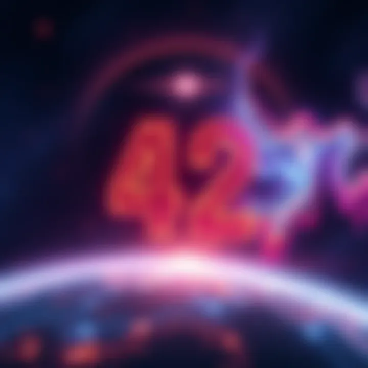 A vibrant cosmic background with the number 42 prominently displayed, symbolizing its connection to the meaning of life.