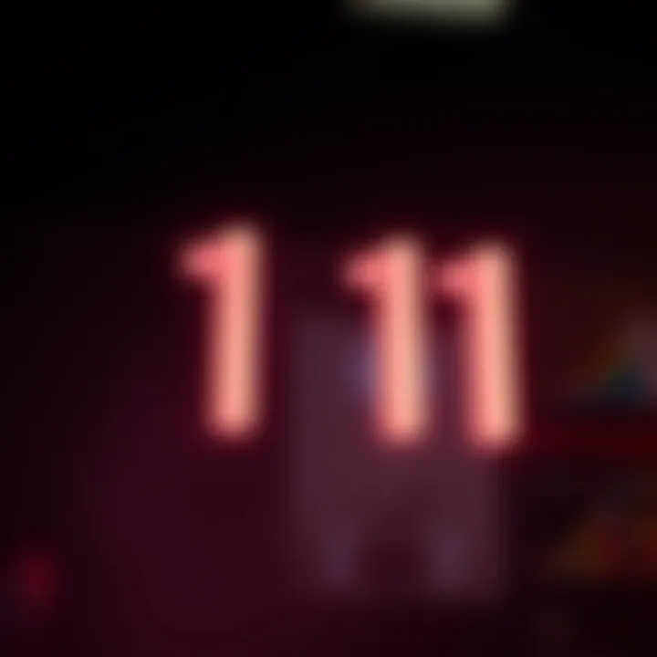 The number 111 illuminated in a soft glow, symbolizing its significance as an angel number and capturing attention.