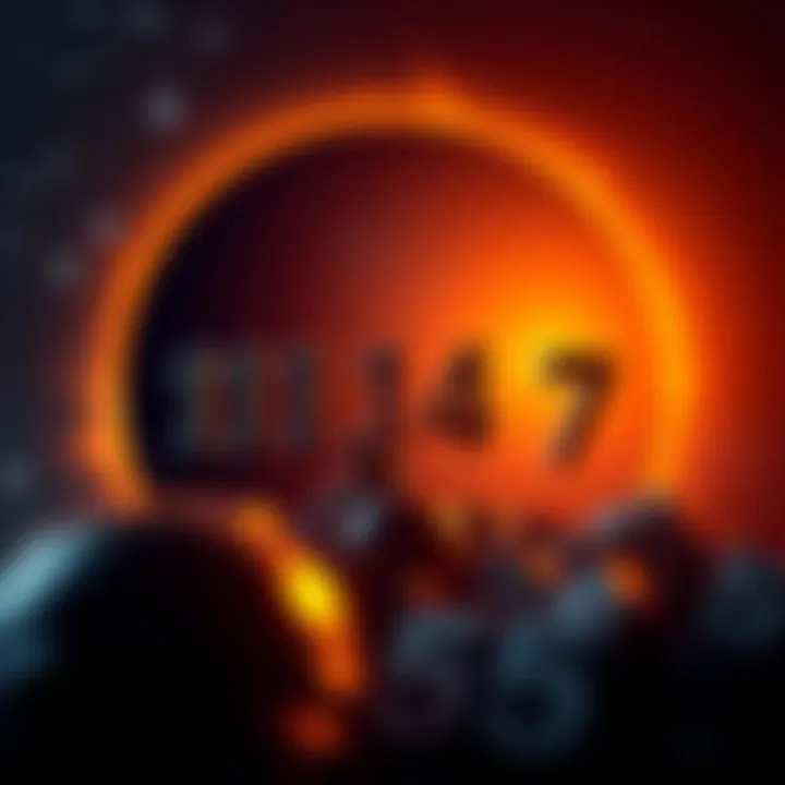 A close-up of various number patterns like 111, 444, 777, and 555 against a starry background during an eclipse.