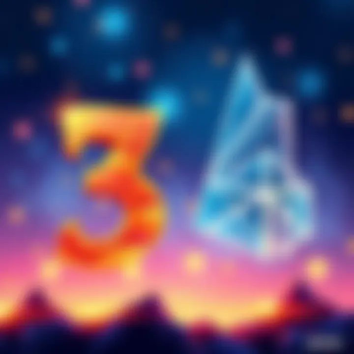 An illustration showing numerology symbols for the numbers 3 and 4, representing their significance in personal journeys and relationships.