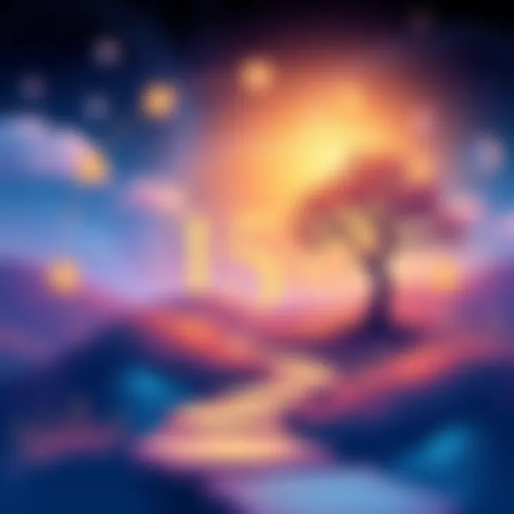 Numerology 15/6 Concept An illustration showing the connection between life path, expression number, and soul urge in numerology, focusing on the 15/6 number. The design includes visual representations of personal growth, like a pathway or a tree symbolizing development, with soft colors for a calming effect.
