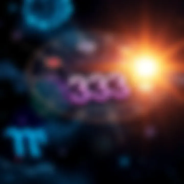 An illustration showing a mystical number chart with symbols, linked to spiritual teachings, representing Gary's GG33 numerology and Bashar's concepts.