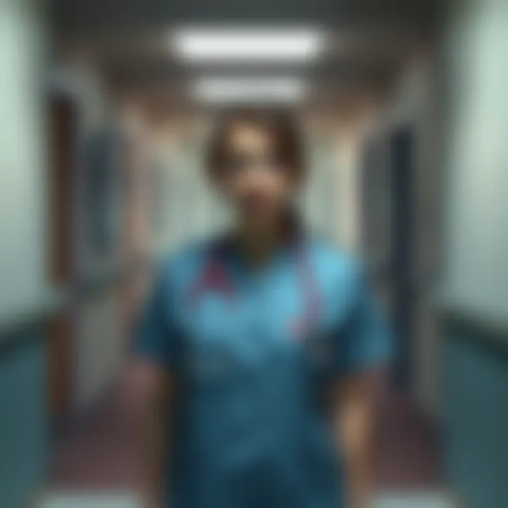 A nurse standing in a hospital hallway looking surprised, with a faint image of a deceased coworker appearing in the background.