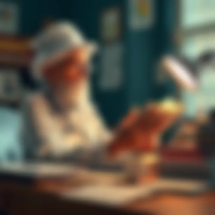 A nurse sitting at a desk, reading a book by Carl Jung, surrounded by nursing textbooks and notes.