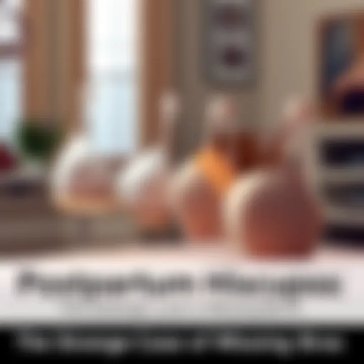 A humorous scene showing two nursing bras found in unexpected spots around a home, highlighting the chaotic experience of a new parent post-birth.