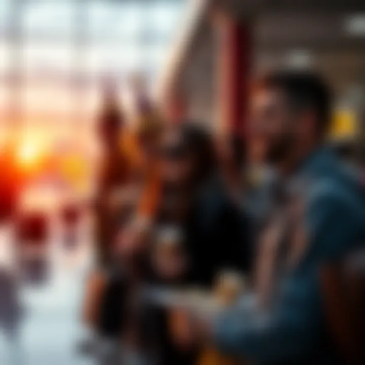 Travelers at an airport celebrating New Year's Eve with party hats and small snacks