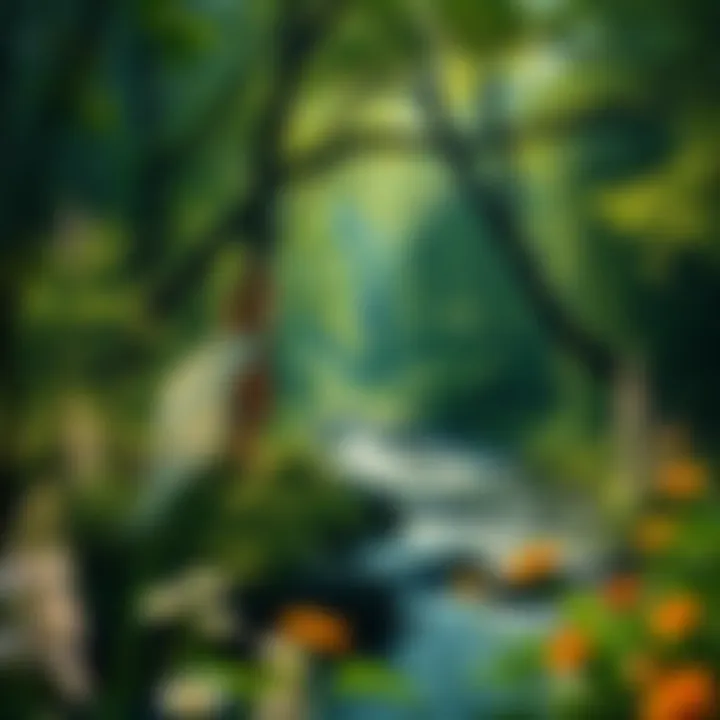 Nymph in a Forest A beautiful nymph in a lush green forest, surrounded by flowers and a sparkling stream, embodying the essence of nature.