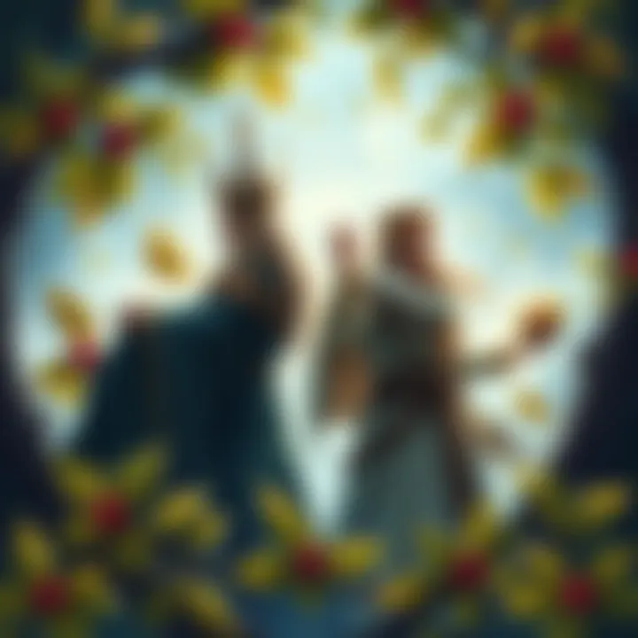 Oak and Holly Kings in Wiccan Mythology Illustration of the Oak King and Holly King representing seasonal change in Wiccan beliefs, with oak leaves and holly leaves surrounding them.